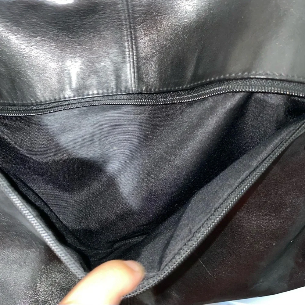 Perlina Black Leather Crossbody Messenger Bag purse